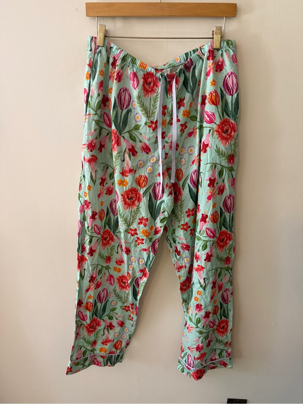 The Cat's Pajamas Floral Drawstring Pants in Mint & Pink